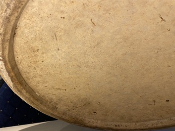 A large Chinese blue and white 'landscape' fish bowl, Qianlong