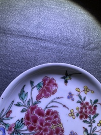 Five Chinese famille rose cups and saucers, Yongzheng/Qianlong
