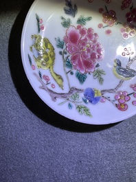 Five Chinese famille rose cups and saucers, Yongzheng/Qianlong