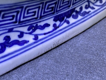 A fine Chinese blue and white 'Bajixiang' moon flask vase, Qianlong mark, 19th C.
