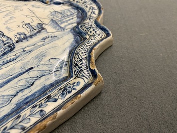 A Dutch Delft blue and white 'maritime subject' plaque, 18th C.