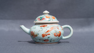 A Chinese turquoise-ground teapot and cover for the Straits or Peranakan market, 19th C.