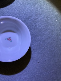 Five Chinese famille rose cups and saucers, Yongzheng/Qianlong
