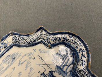 A Dutch Delft blue and white 'maritime subject' plaque, 18th C.