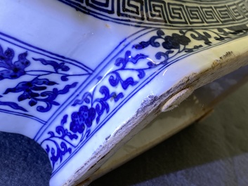 A fine Chinese blue and white 'Bajixiang' moon flask vase, Qianlong mark, 19th C.