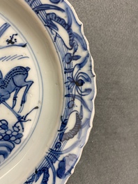 A Chinese blue and white kraak porcelain plate with deer, Wanli