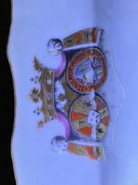 A Chinese famille rose Belgian market 'De Calenberg - De Pascale' armorial tureen, Qianlong, ca. 1755
