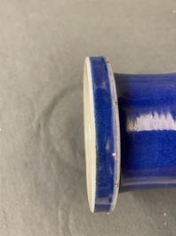 A Chinese monochrome powder blue rouleau vase, Kangxi