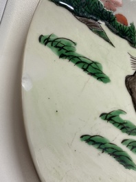 Five Chinese famille verte plaques with horses, 19th C.
