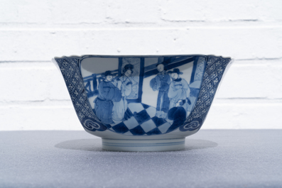 A Chinese blue and white square bowl, Chenghua mark, Kangxi