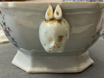 A Chinese famille rose Belgian market 'De Calenberg - De Pascale' armorial tureen, Qianlong, ca. 1755