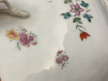 A Chinese famille rose Belgian market 'De Calenberg - De Pascale' armorial tureen, Qianlong, ca. 1755
