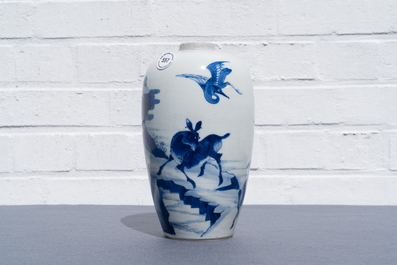 A Chinese blue and white 'deer and crane' vase, Kangxi
