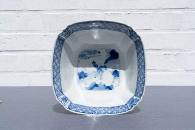 A Chinese blue and white square bowl, Chenghua mark, Kangxi