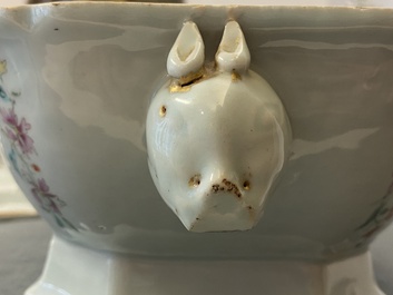 A Chinese famille rose Belgian market 'De Calenberg - De Pascale' armorial tureen, Qianlong, ca. 1755