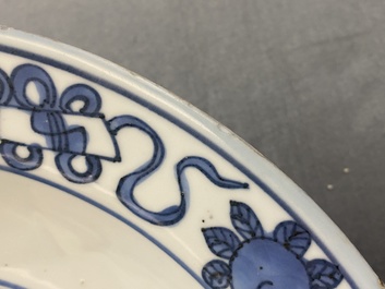 A Chinese blue and white 'three rams' dish, Jiajing