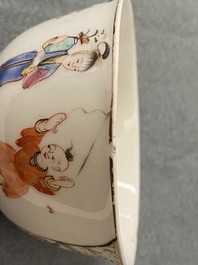 Four Chinese famille rose 'Mandarin' cups and saucers, Qianlong
