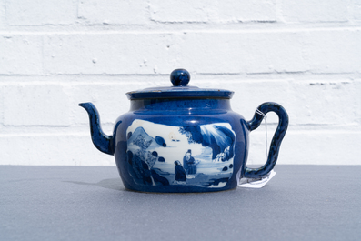 A Chinese powder blue-ground teapot and cover, Kangxi