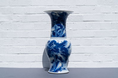 A Chinese blue and white 'deer and crane' yenyen vase, Kangxi