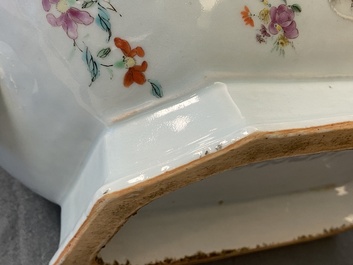 A Chinese famille rose Belgian market 'De Calenberg - De Pascale' armorial tureen, Qianlong, ca. 1755
