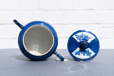 A Chinese powder blue-ground teapot and cover, Kangxi
