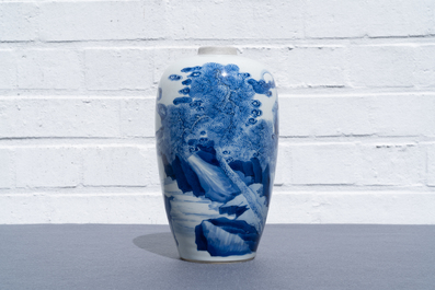 A Chinese blue and white 'deer and crane' vase, Kangxi