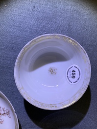 Four Chinese famille rose 'Mandarin' cups and saucers, Qianlong