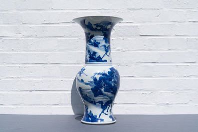 A Chinese blue and white 'deer and crane' yenyen vase, Kangxi