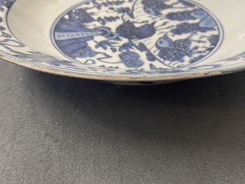 A Chinese blue and white 'three rams' dish, Jiajing