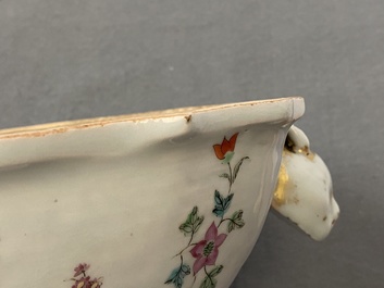 A Chinese famille rose Belgian market 'De Calenberg - De Pascale' armorial tureen, Qianlong, ca. 1755