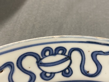 A Chinese blue and white 'three rams' dish, Jiajing