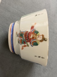 Drie Chinese famille rose 'Wu Shuang Pu' koppen en schotels, 19e eeuw