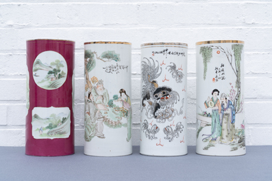 Vier Chinese qianjiang cai hoedensteunen, 19/20e eeuw