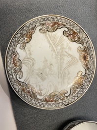 Twelve Chinese grisaille cups and eight saucers, Yongzheng/Qianlong