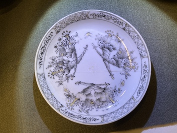 Twelve Chinese grisaille cups and eight saucers, Yongzheng/Qianlong