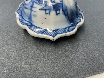 A Chinese blue and white five-piece 'landscape' garniture, Kangxi