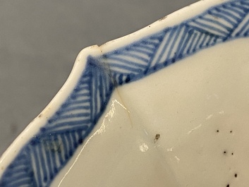 A Chinese blue and white five-piece 'landscape' garniture, Kangxi