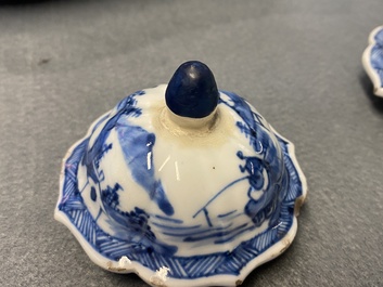 A Chinese blue and white five-piece 'landscape' garniture, Kangxi