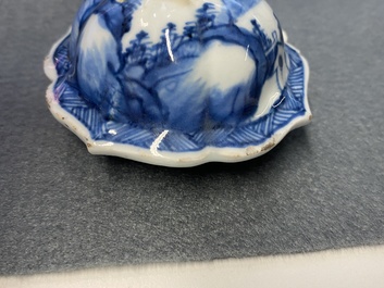 A Chinese blue and white five-piece 'landscape' garniture, Kangxi