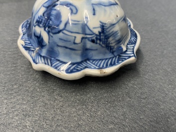 A Chinese blue and white five-piece 'landscape' garniture, Kangxi