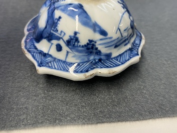 A Chinese blue and white five-piece 'landscape' garniture, Kangxi