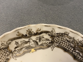 Twelve Chinese grisaille cups and eight saucers, Yongzheng/Qianlong