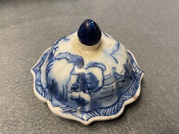 A Chinese blue and white five-piece 'landscape' garniture, Kangxi