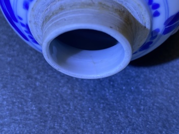 A Chinese blue and white silver-lidded tea caddy, Kangxi