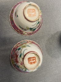 Dix bols et deux soucoupes en porcelaine de Chine famille rose pour le march&eacute; Straits ou Peranakan, 19&egrave;me