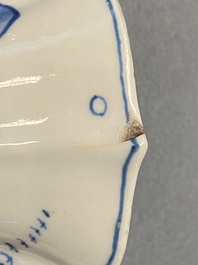 A Chinese blue and white five-piece 'landscape' garniture, Kangxi