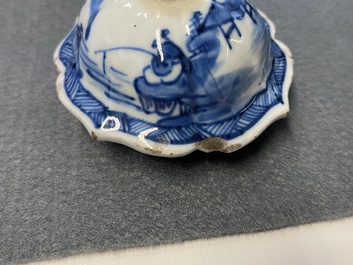 A Chinese blue and white five-piece 'landscape' garniture, Kangxi
