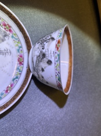 Twelve Chinese grisaille cups and eight saucers, Yongzheng/Qianlong
