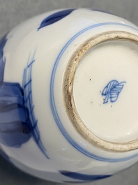 A Chinese blue and white silver-lidded tea caddy, Kangxi
