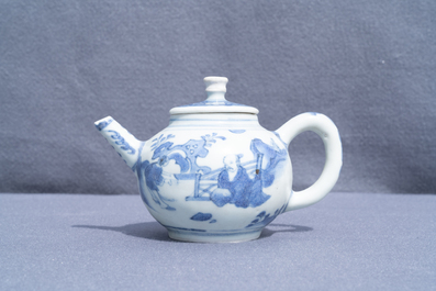 Een Chinese blauw-witte theepot met figuren, Hatcher cargo scheepswrak, Transitie periode